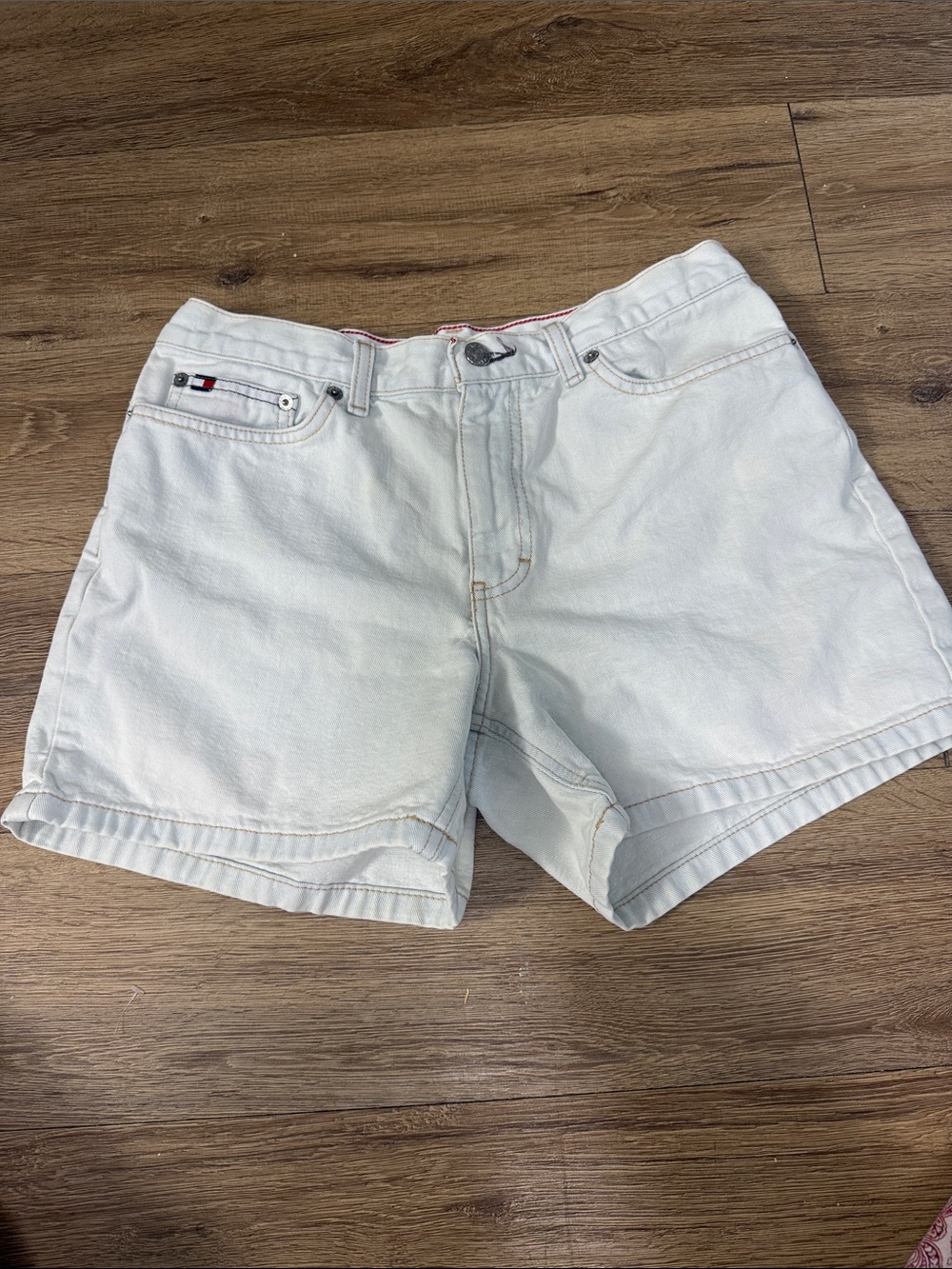 Y2K Tommy Hilfiger womans  White Denim Jean Shorts blue washed color